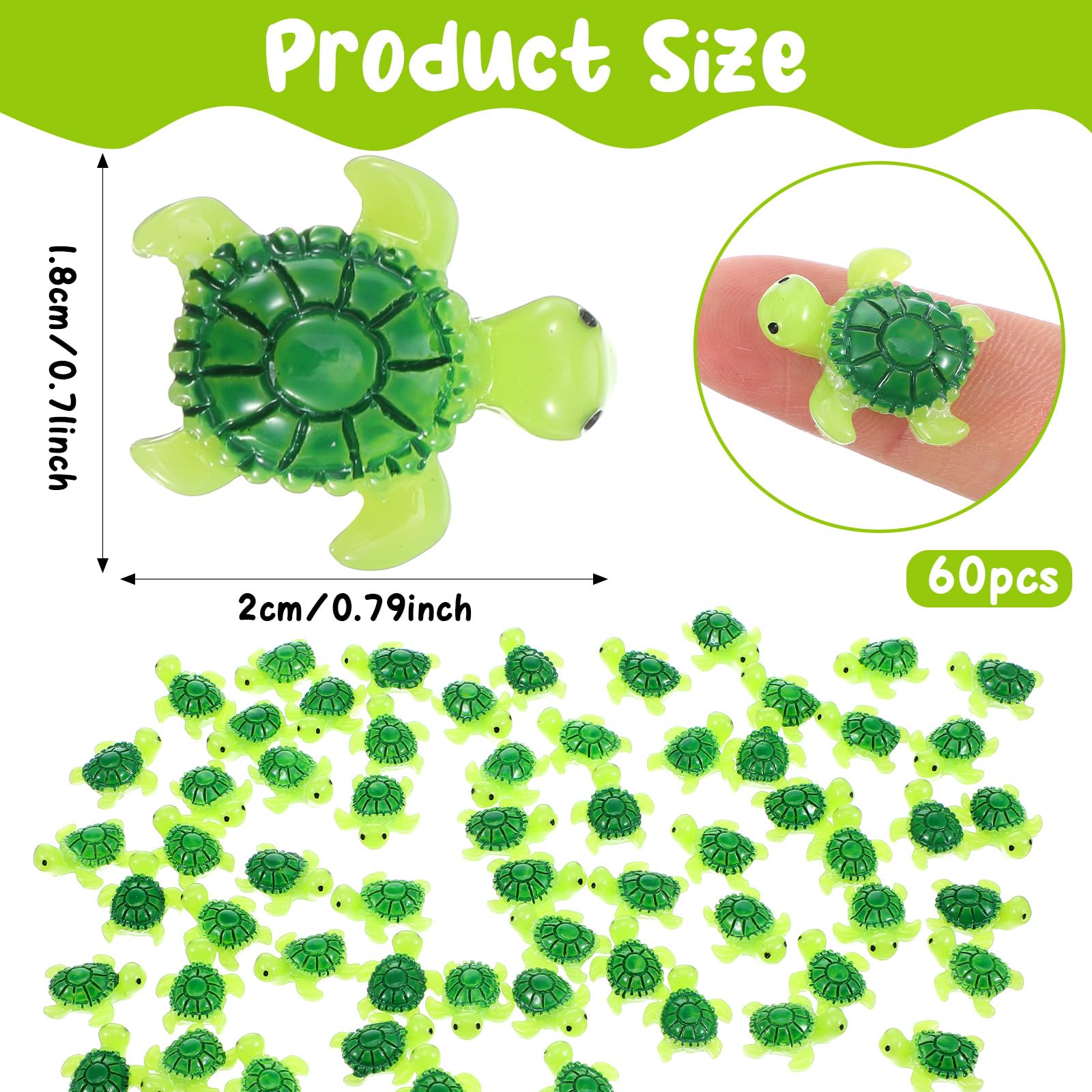 DSLSQD 60 Stück Mini Schildkröten,Mini Grün Schildkröten Harz,Niedlich MiniHarz Figuren,Kleine Schildkröte Figuren,Miniatur Figure für DIY Kunsthandwerk Gartendeko,Landschaftsgestaltung & Heimdeko - 2