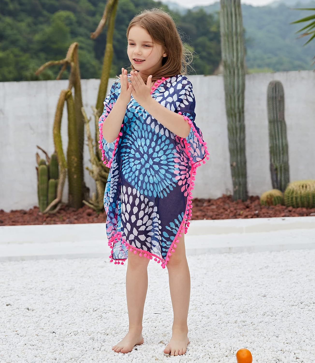 MissShorthair Girls Swim Cover Up Beach Swimwear Coverup Swimsuit Wraps with Pom Pom Trim image 4