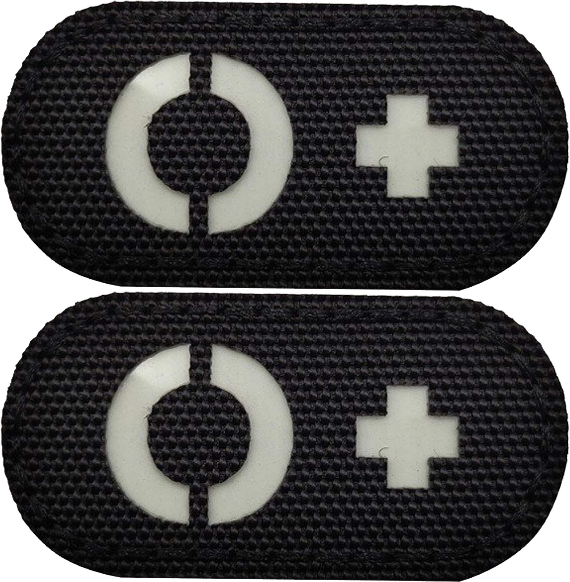 2 Pack Glow Dark Blood Type O Positive POS Reflective Patches, Emblem Tactical Morale Military Badges with Hook Loop Fastener Backing