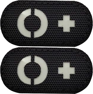 2 Pack Glow Dark Blood Type O Positive POS Reflective Patches, Emblem Tactical Morale Military Badges with Hook Loop Faste...