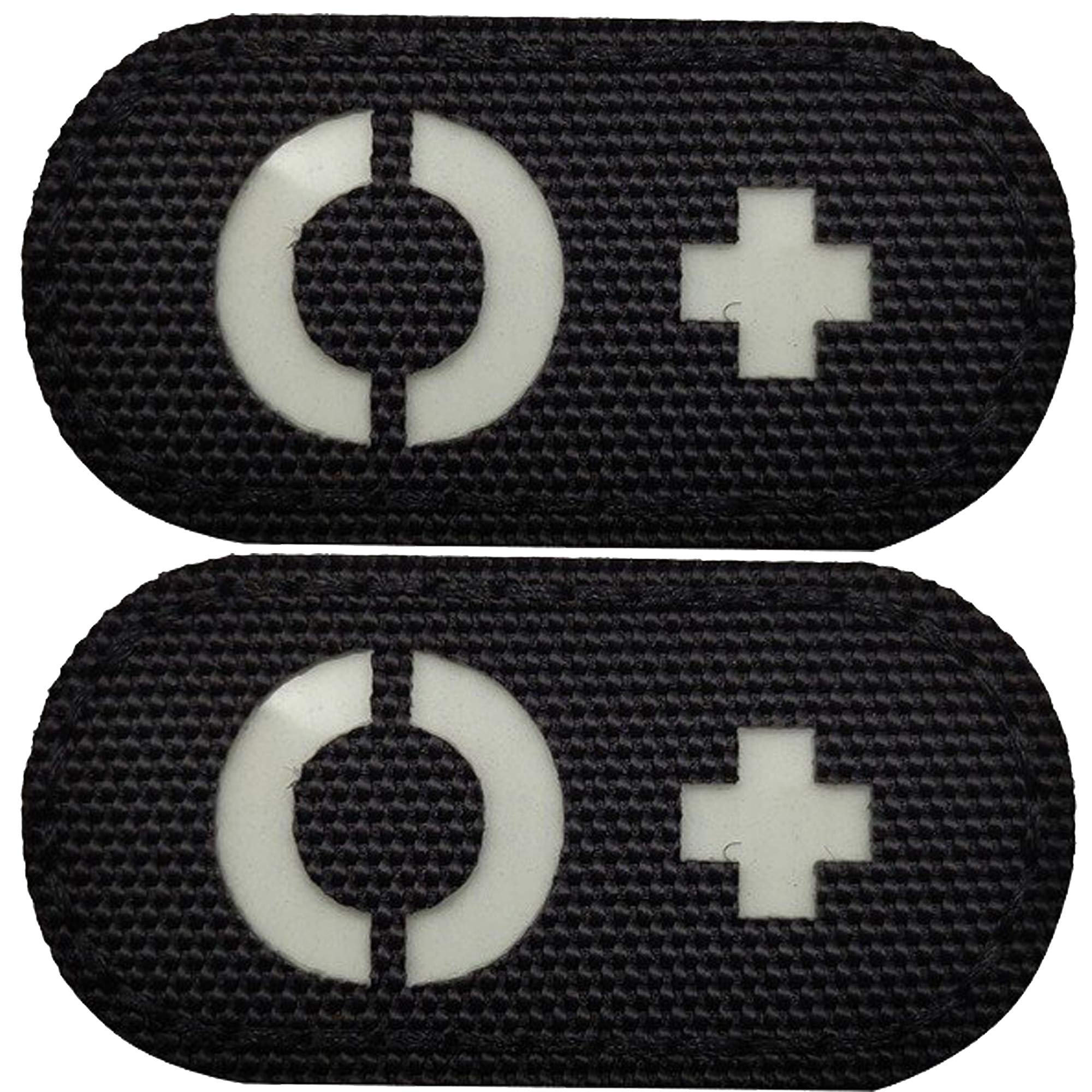 ODSP 2 Pack Glow Dark Blood Type O Positive POS Reflective Patches, Emblem Tactical Morale Military Badges with Hook Loop Fastener Backing