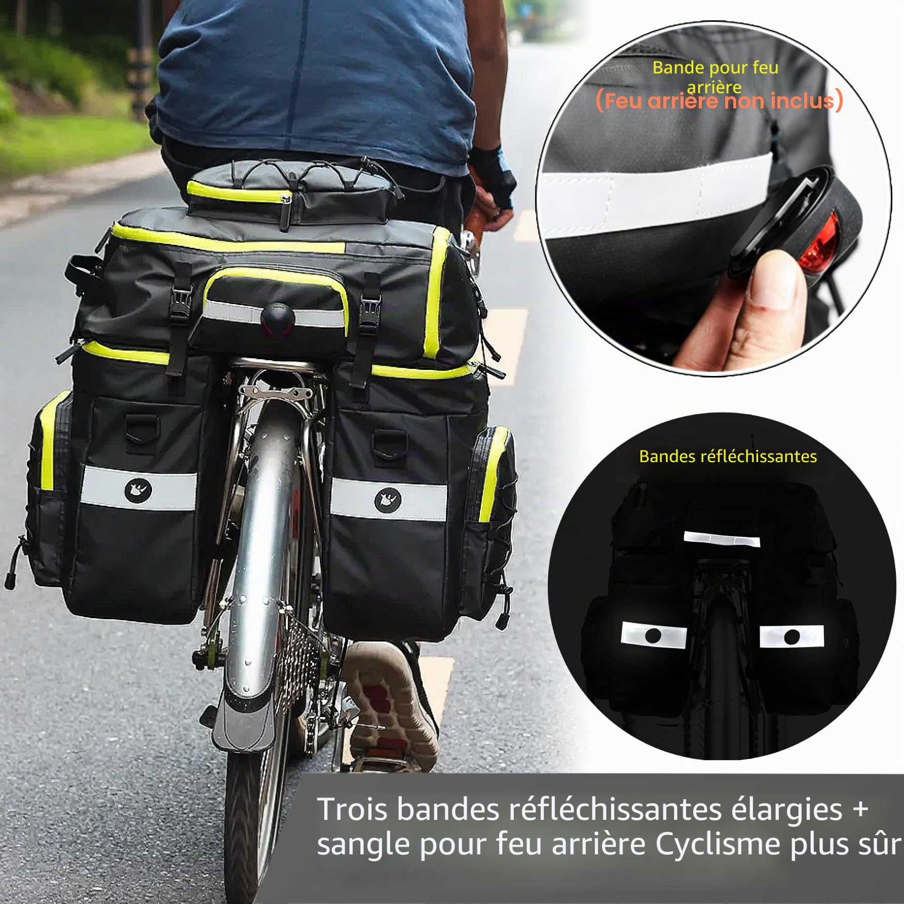 BAIGIO 75L Sacoche Vélo Porte-Bagage Arrière, Sacoche Velo 3 en 1 Étanche, Sac Vélo Grande Capacité avec Couverture Imperméable, Sac à Dos Cycle Pannier pour VTT Electrique Outdoor Voyage Sport