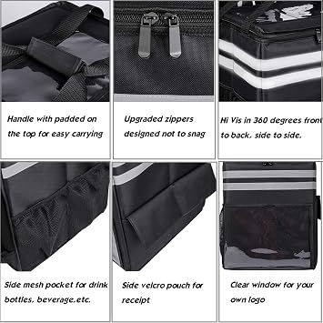 cherrboll XL Insulated Pizza Delivery Backpack, Thermal Food Delivery Bag with 3 Dividers, Reusable Cooler Backpack for Bicycle Transport