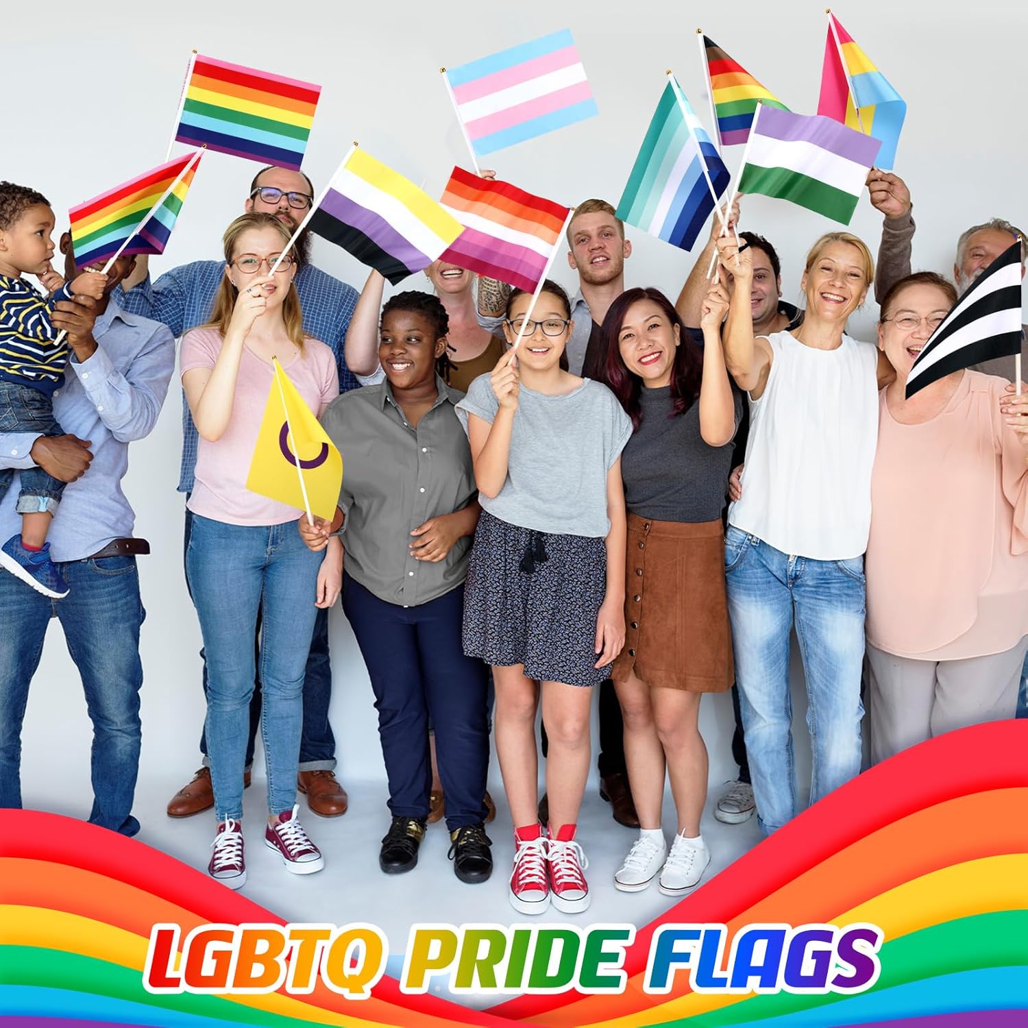 FuWeave 50 Pcs LGBTQ Rainbow Gay Pride Flags 8 X 12 Inch Rainbow Pride Flag Small Rainbow Flags on Stick Rainbow Gay Lesbian Flag for Pride Month Parade Party Supplies