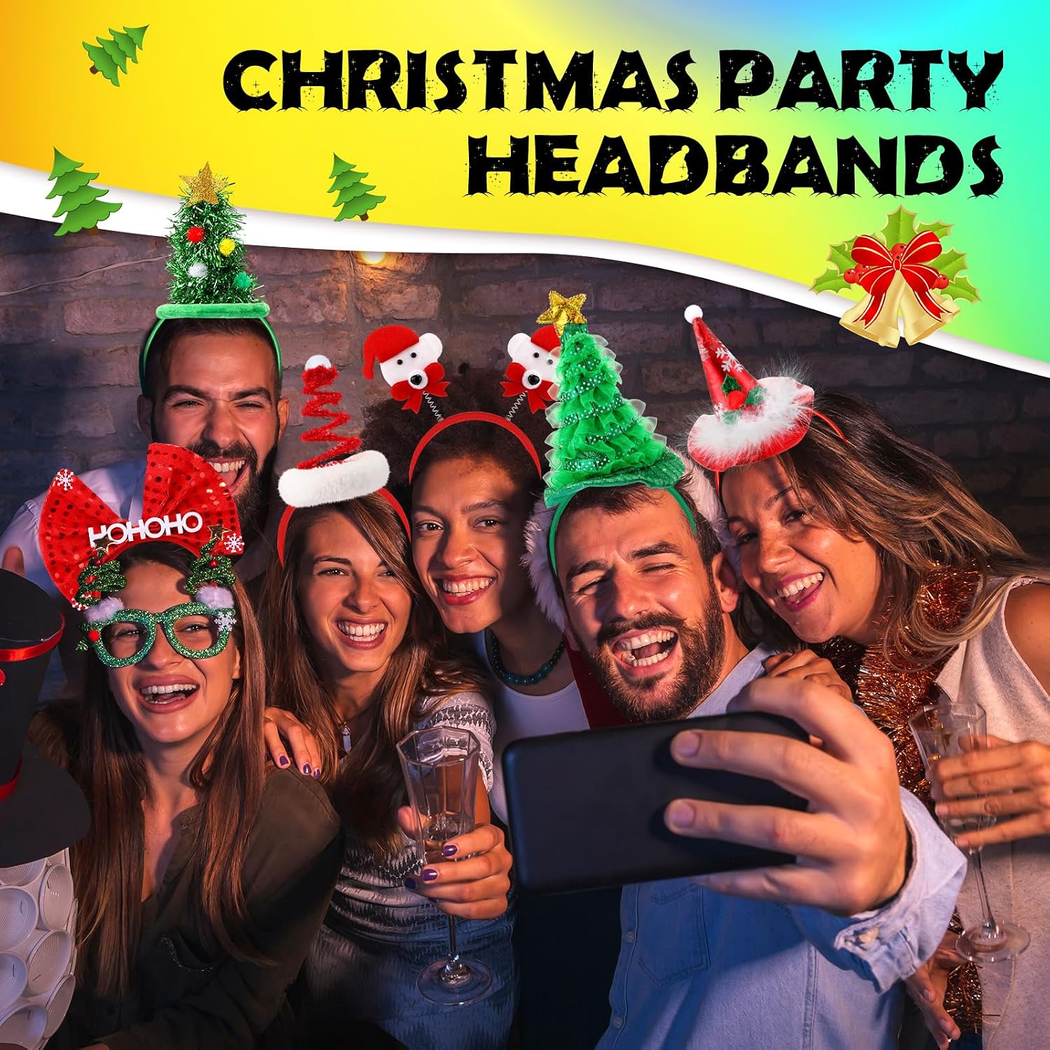Retrowavy 24 Pcs Christmas Headbands Fun Holiday Headbands with Different Designs Cute Christmas Head Toppers Adult Party Favors for Women, Men Annual Holiday, Christmas Party Dinner, Photos