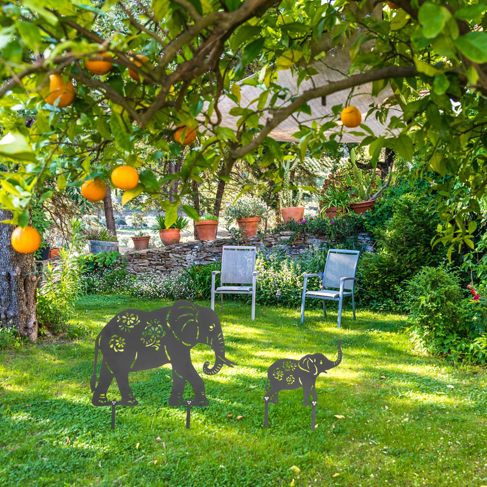 ibasenice Elefanten Einfache Installation aus Eisen 2 Stück Gartenstecker Schwarze Metall Gartendeko für Außenbereich für Rasen und Gartenliebhaber