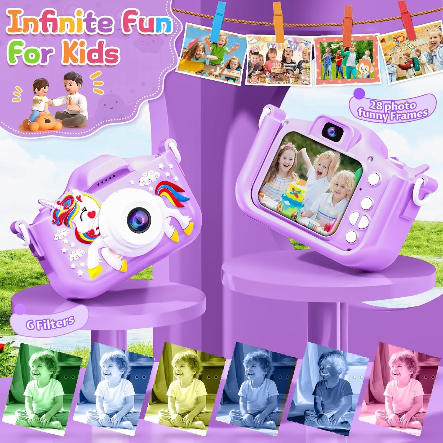 Kids Camera, Digital Camera for Girls 48 MP HD 1080P IPS Screen Dual Selfie Digital Toddler Video Camera Toy for Kids - Image 4