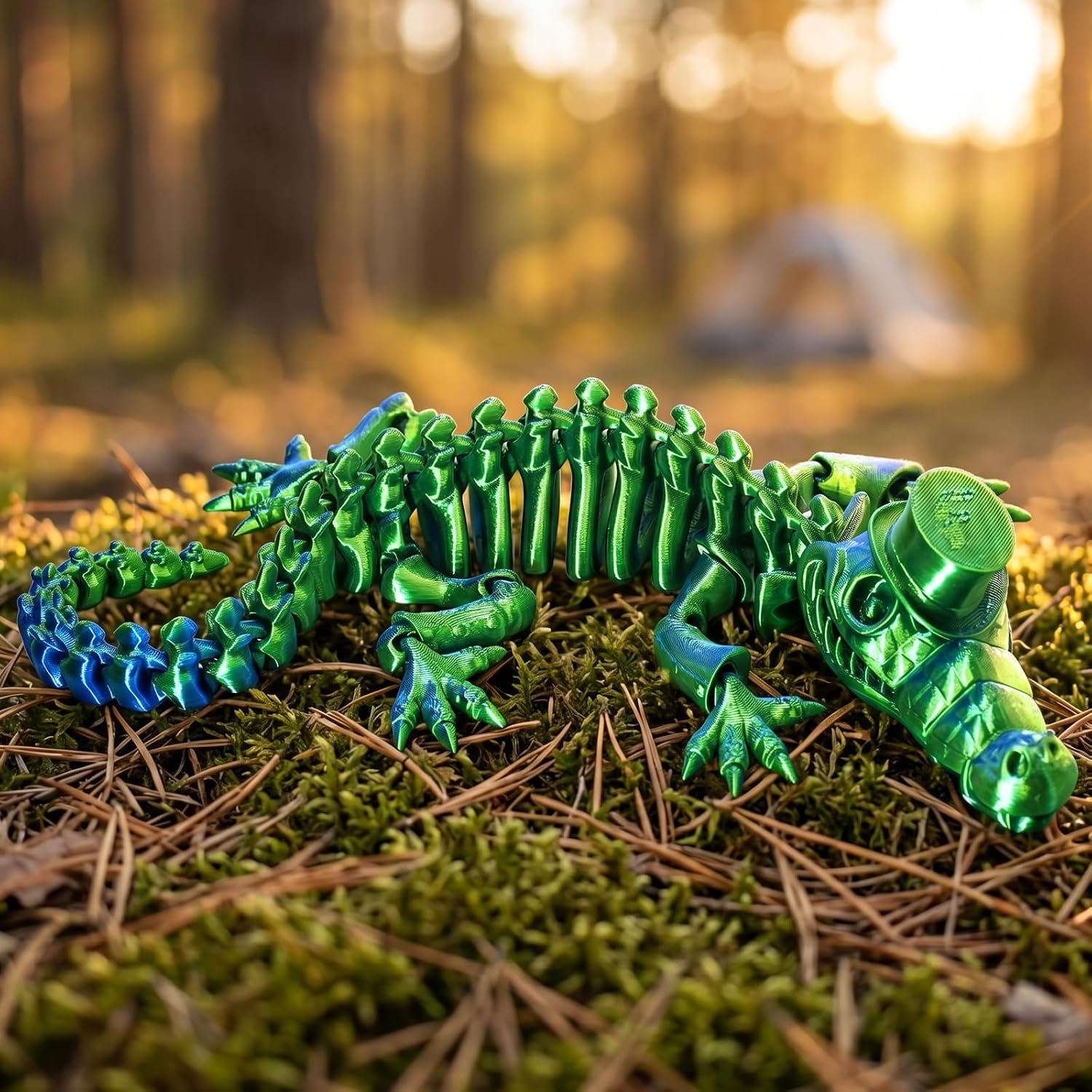 3D Printed Alligator for Outdoor: 32 Articulated Joints Comfortable to Fidget - Helper Stress-Relieving & Companion for Camping & Backpacking Trips - Travel Enthusiasts