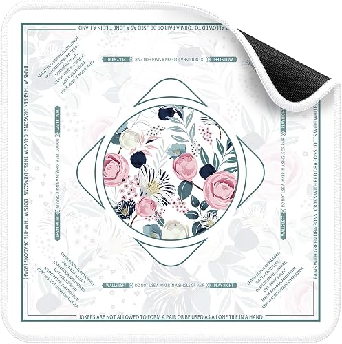 Deyimmei Mahjong Mat for Table - Non-Slip Mahjong Table Cover with Storage Pockets, Perfect Mahjong Accessories & Gifts for Women, Men, and Mahjong Enthusiasts (Floral Elegance)