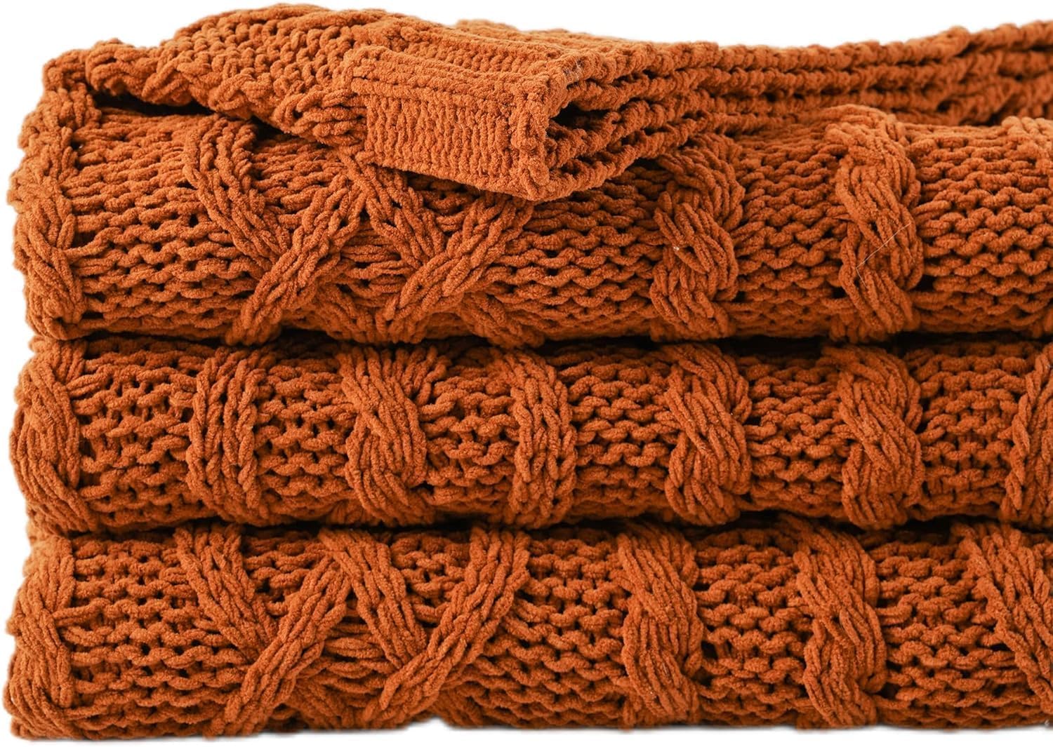 Rust orange cable-knit throw blanket
