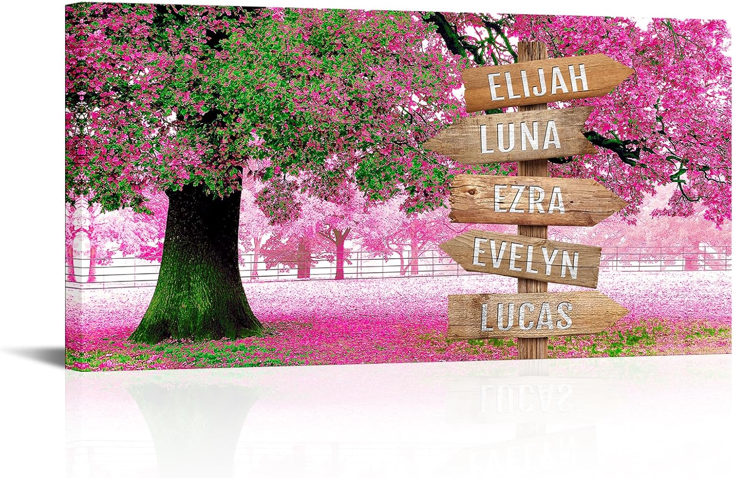 iLOOKLiKE Personalized Street Sign with Name Canvas Wall Art for Family Home Decor Custom Multi Names Pink Tree of Life Picture Print Natural Landscape Painting Gifts from Kids Daughter Son