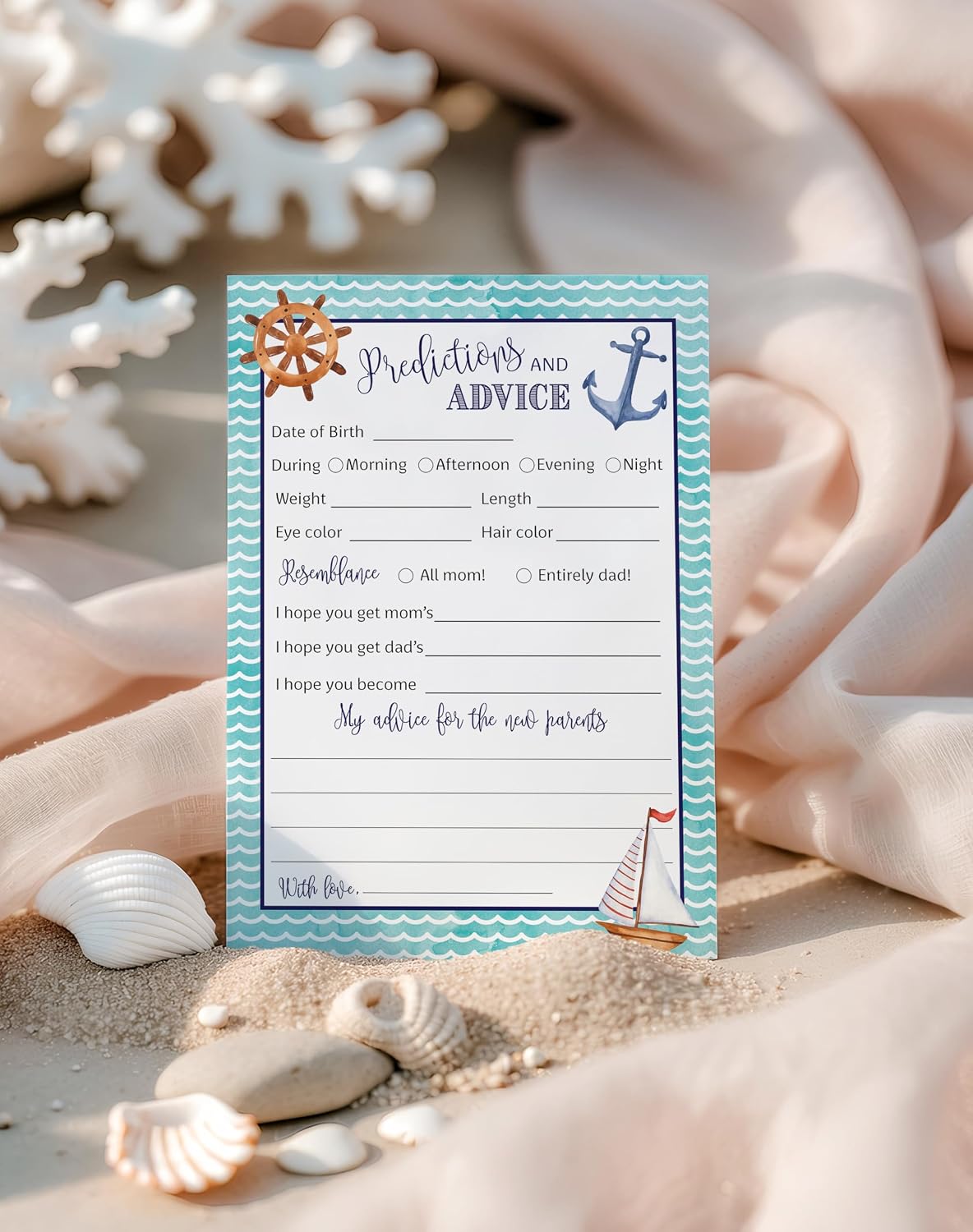 NAUTICAL Prediction and Advice Cards - Pack of 25 - Rustic Blue Anchor, Ahoy BOY Baby Shower Game, Wishes for New Parents Mom & Dad to be Mommy & Daddy Message Boat Shower Activity Keepsake G807-PDAV