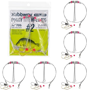 6-Pack Porgy Stainless Steel Wire Hi-Lo Rig, Size #1#2#4 | 18" 70lb Steel Leader, Anti-Tangle Twisted Arms, 11" Mono Dropper, Gold Baitholder Hooks for Scup, Sea Bass, Tautog