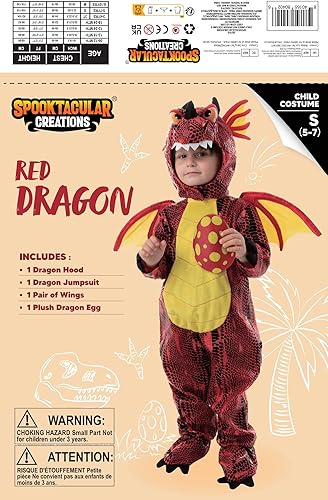 Miniatura 8 de Disfraz de dragón rojo para niños para Halloween o truco de dinosaurios juego de simulación