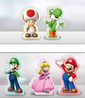 Set 5 pz Sagome 15 cm in polistirolo Super Mario Bros - Mario Luigi Tod Peach Yoshi