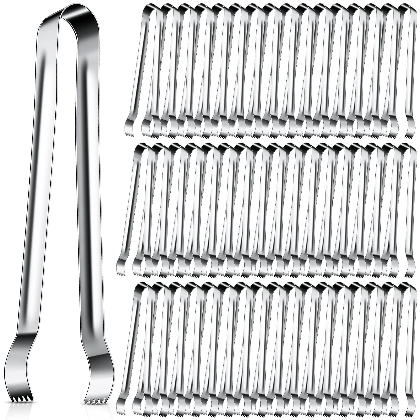 50 Pieces Sugar Tongs Ice Tongs Stainless Steel Mini Serving Tongs Appetizers Tongs Small Kitchen Tongs for Tea Party Coffee Bar Kitchen (50, Silver)
