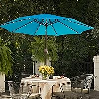 Vista 6 de Blissun Sombrilla solar de 9 pies, sombrilla de patio con 32 luces LED, sombrilla de mercado de mesa, sombrilla al aire libre para jardín, terraza