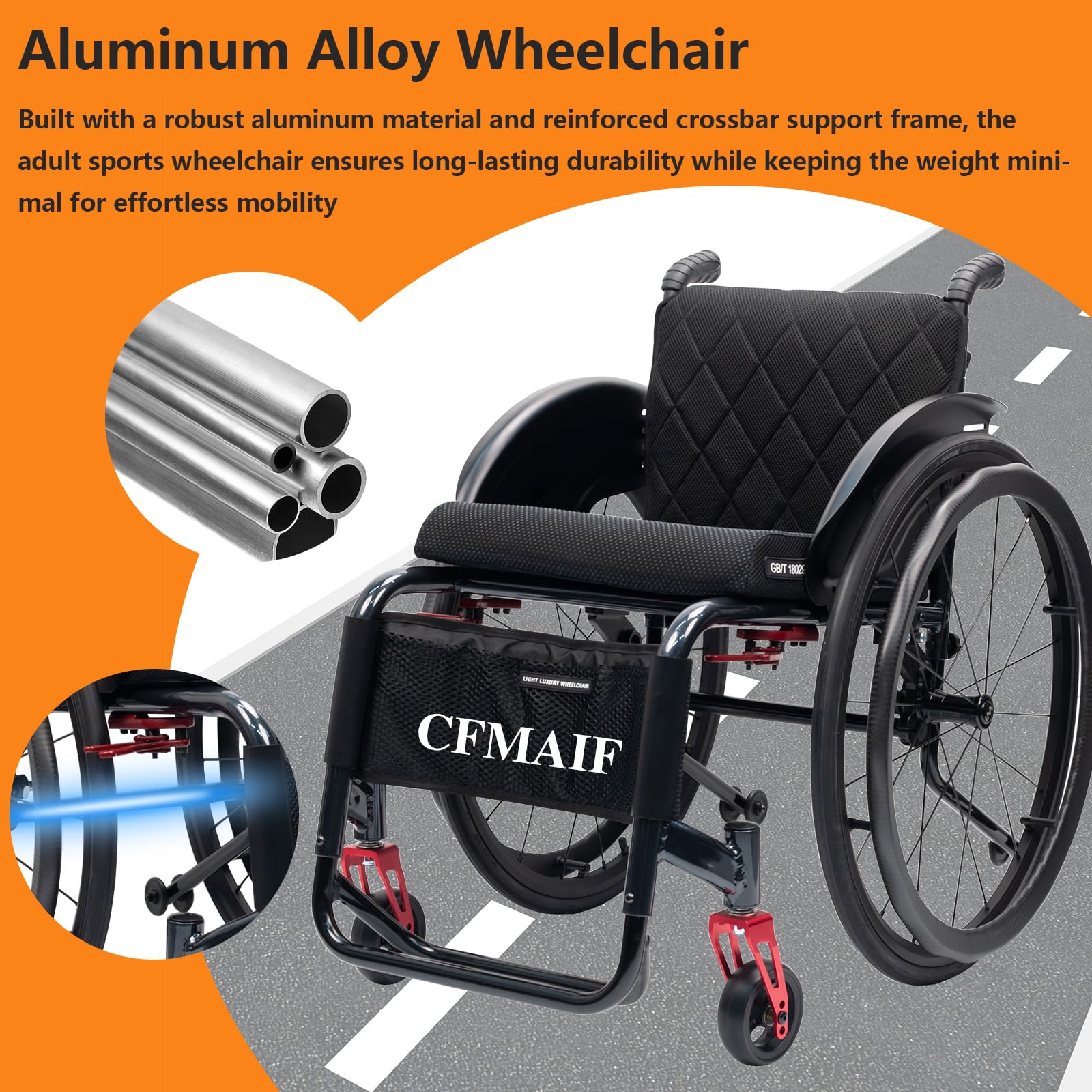 Silla Ruedas autopropulsada Ligera para Adultos, Silla de Ruedas para Deportes, Aluminio, de tránsito, Rueda de Mano de Fibra de Carbono(38cm/14.9in Seat,Sports)