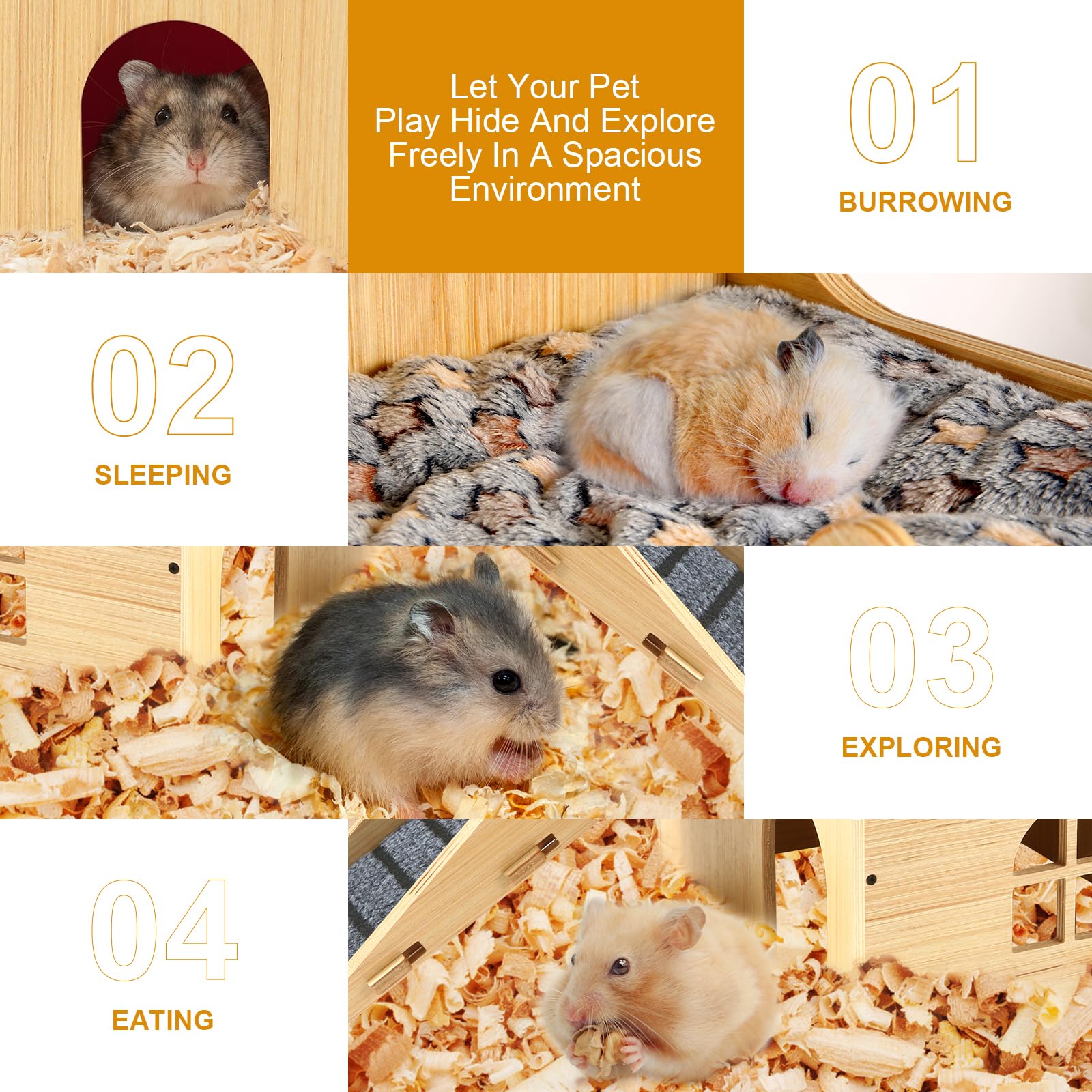 Verbessertes verdicktes Brett aus Holz für Meerschweinchen, Schloss – geräumiges und langlebiges kleines Haustierhaus mit Treppe und Matte für Meerschweinchen, Chinchillas, Ratten, Hamster