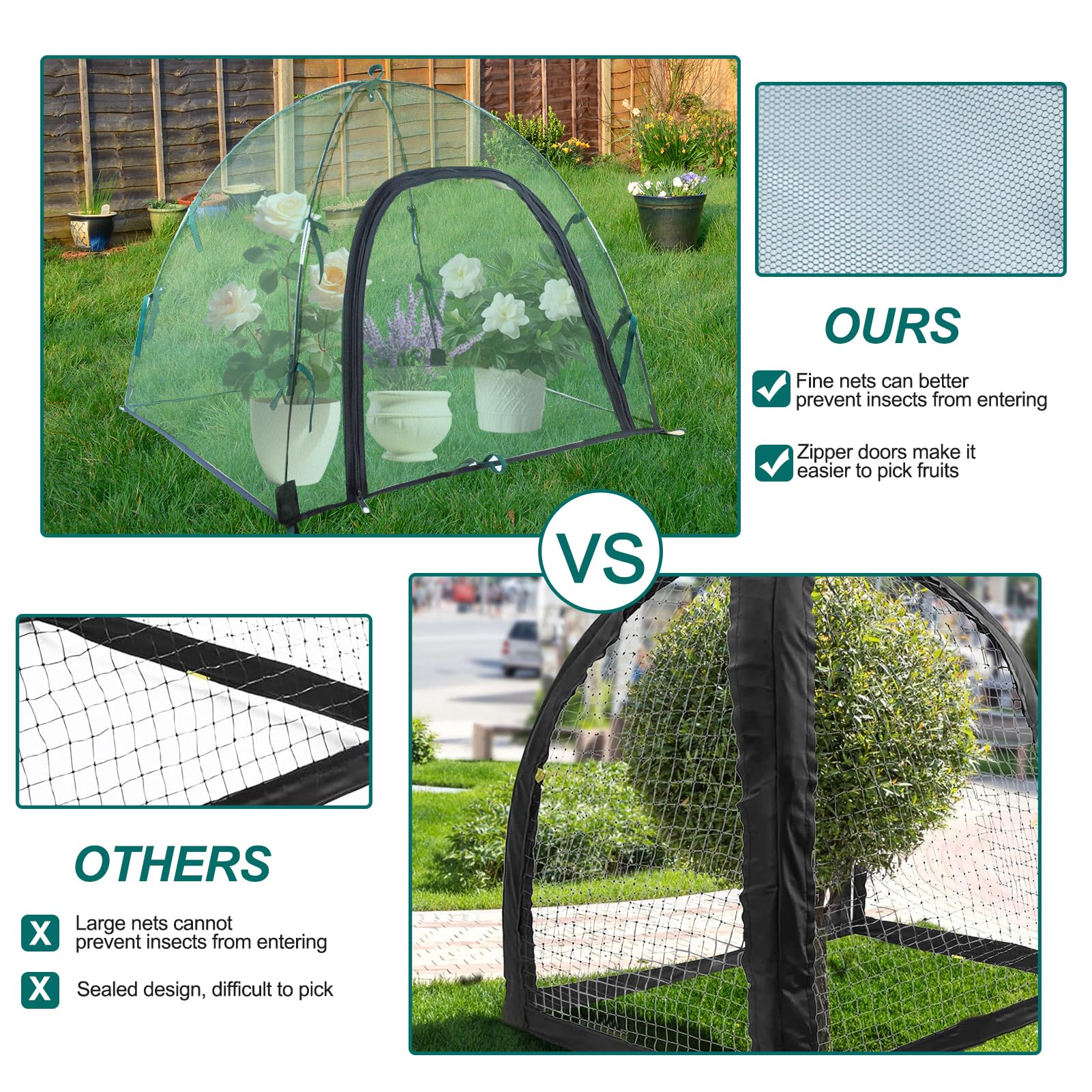 2pack Pest Guard Cover,22.8x22.8x22.8 Inches Garden Mesh Plant Cover Insect Bird Barrier Netting Mesh Outdoor Mesh Plant Enclosure Plant Tent Cover Pest Protection Guard for Fruit Vegetables - 5