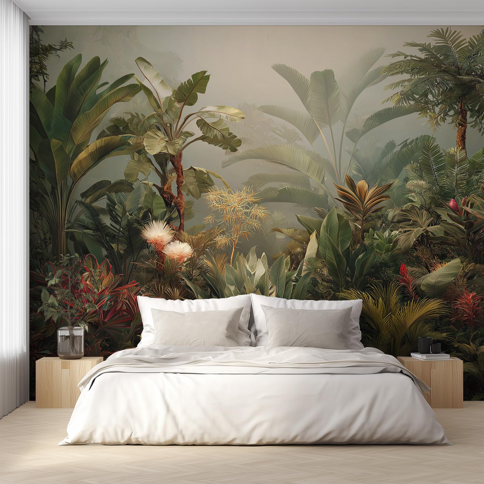 Generico Fotomurali Carta da Parati Giungla Tropical, Carta da Parati Camera da Letto Foresta Pluviale Tropicale Soggiorno Decorazioni Parete Tessuto Non Tessuto 400x280 W38