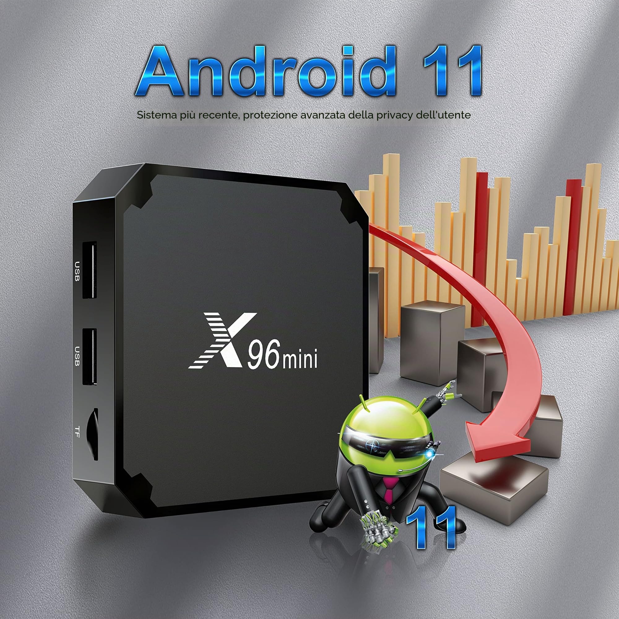 DEALROYAL X96 Mini TV Box, Android 11.0 Box TV 2GB/16GB Box Android TV 4K con Amlogic S905W2 Quad-Core Chipset 64 bit WiFi 2.4G, 4K HD,H.265