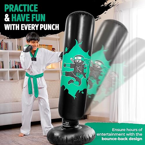 Miniatura 9 de THB Punching Bag for Kids - Inflatable Punching Bag with Boxing Gloves for Kids Age 3-8, 63 Ninja Boxing Bag with Electric Air Pump to Practice
