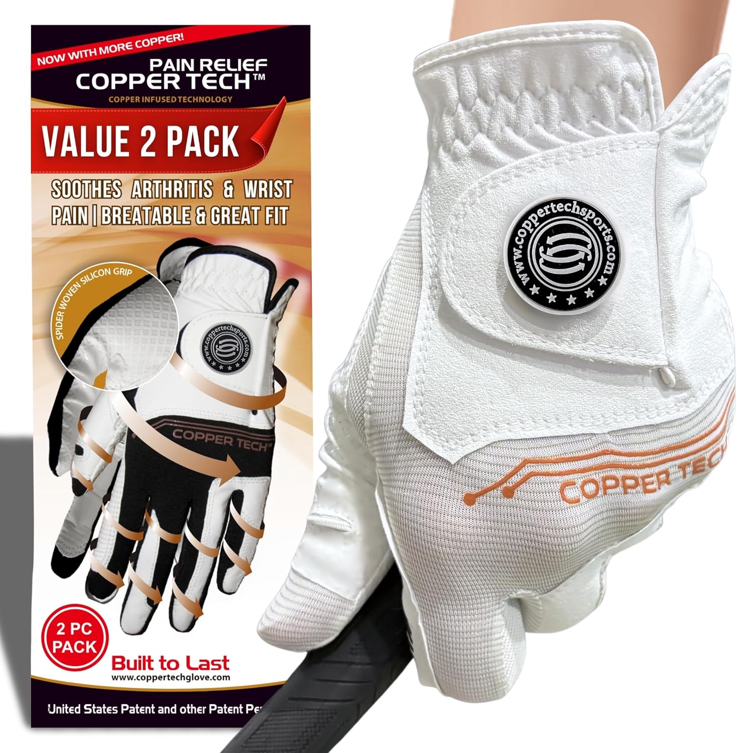 Copper Tech Ladies Golf Gloves — 2 Pack, Copper Infused