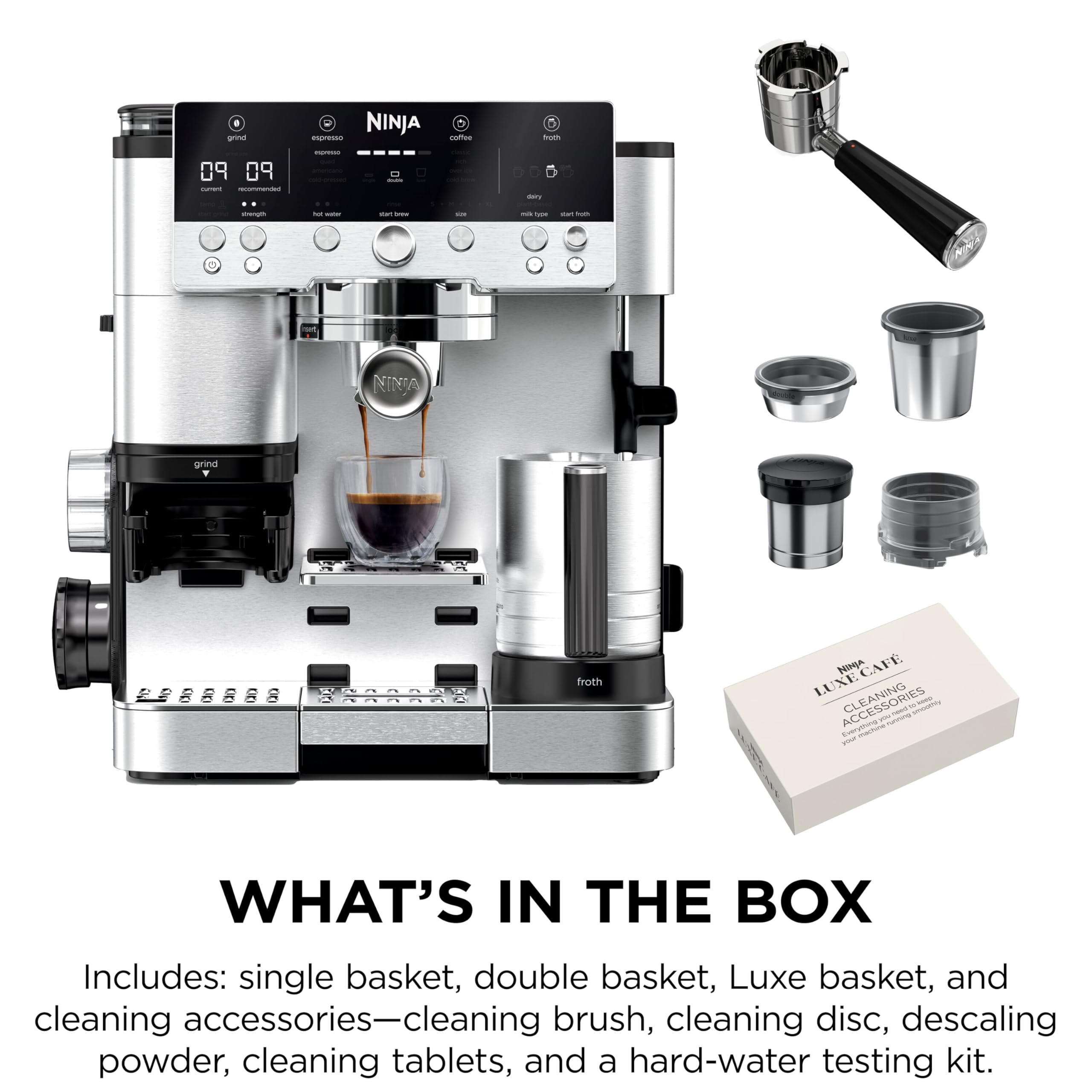 Ninja Luxe Premier 3-in-1 Coffee Machine, Latte, Cappuccino, Cold Brew & Espresso Maker With Built in Bean Grinder & Milk Frother, Easy to Use, 4 Automated Froth Presets, Silver, ES601UK — view 10