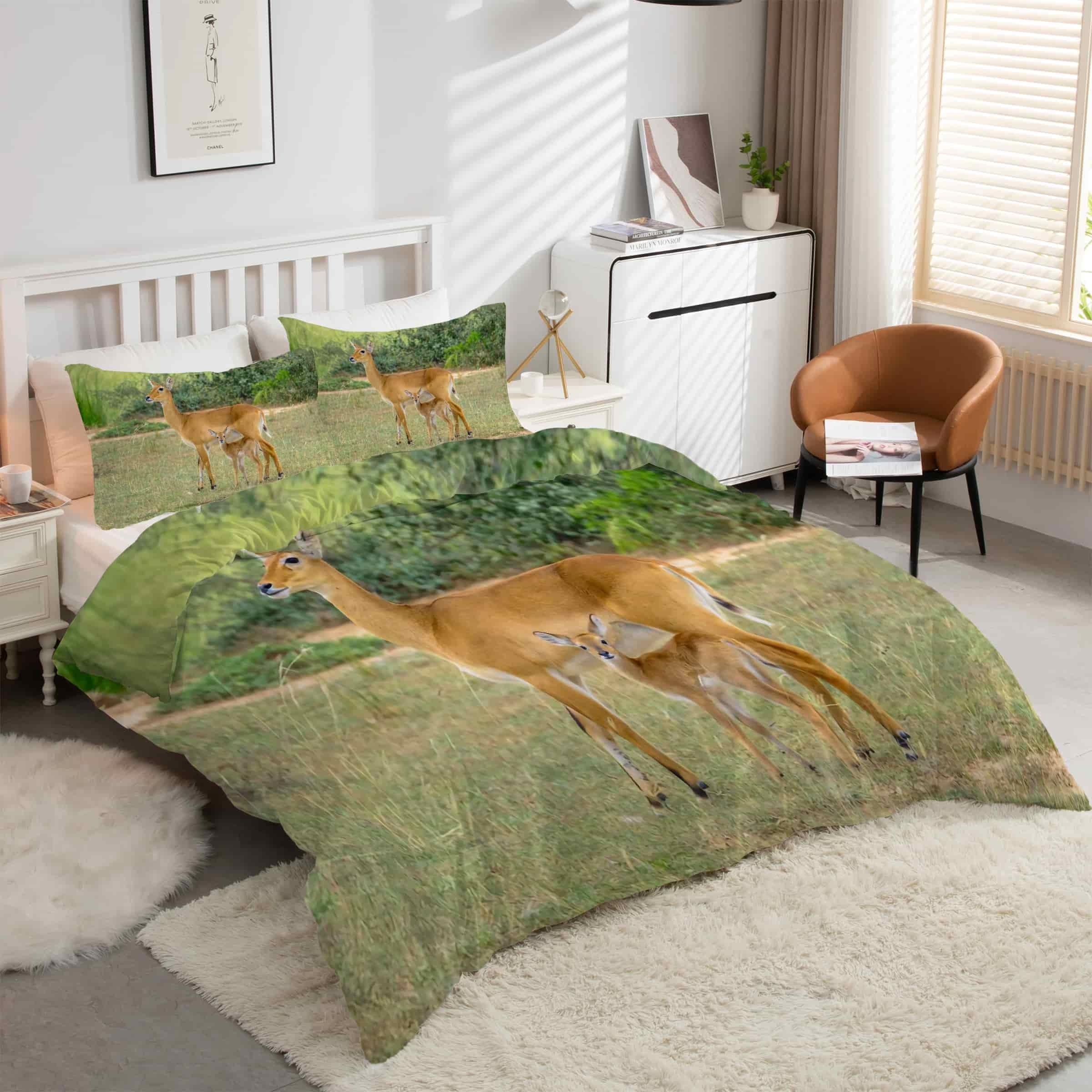 Housse de couette 240 x 260 cerf blanche ensemble de literie pour chambre style chalet