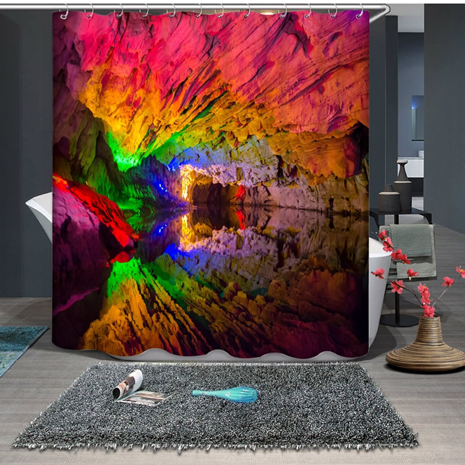 Rideau de douche japonais multicolore 200x180 cm baignoire anti-eau