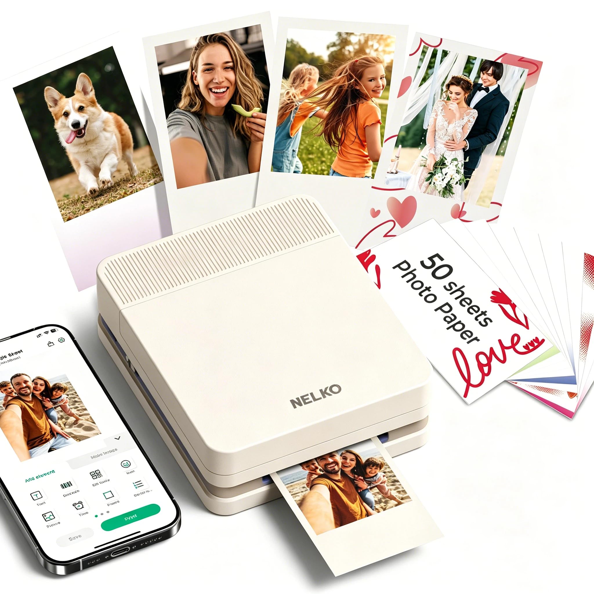 Nelko Portable Photo Printer, PP03 Color Mini Photo Printer for iPhone & Android, with 50 Sheets of Photo Paper, Bluetooth Picture Printer for Christmas, Family, Travel, Beige-image-32
