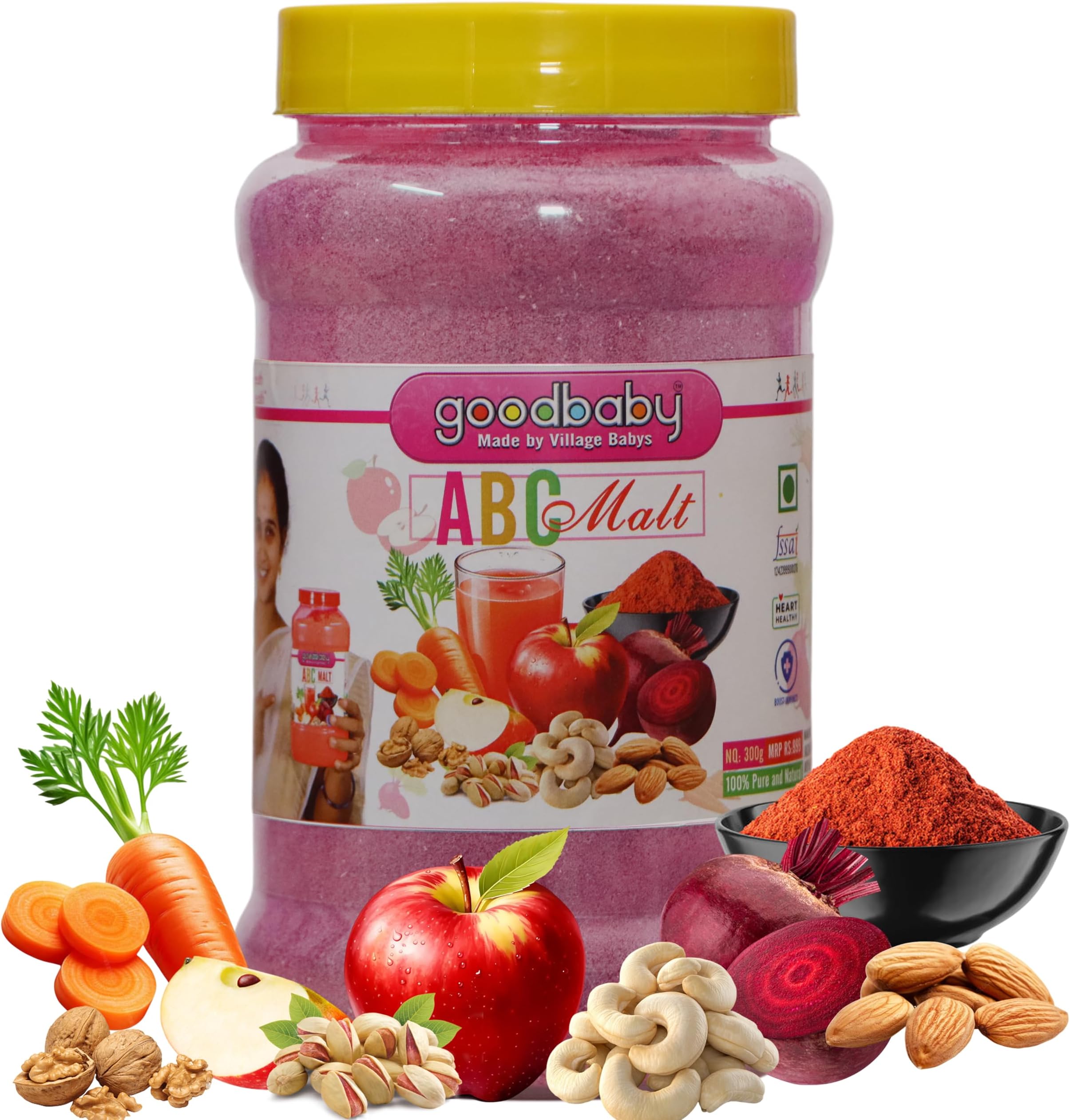 ABC MALT | Homemade Fresh & Natural Organic ABC Malt | No Preservatives or Colors | Dry Fruits | Apple - Beetroot - Carrot Mix | Chemical Free | For Kids & Adults | 100% natural & Homemade Food Products | Malt Based Nutritional Mix Powder (500g)