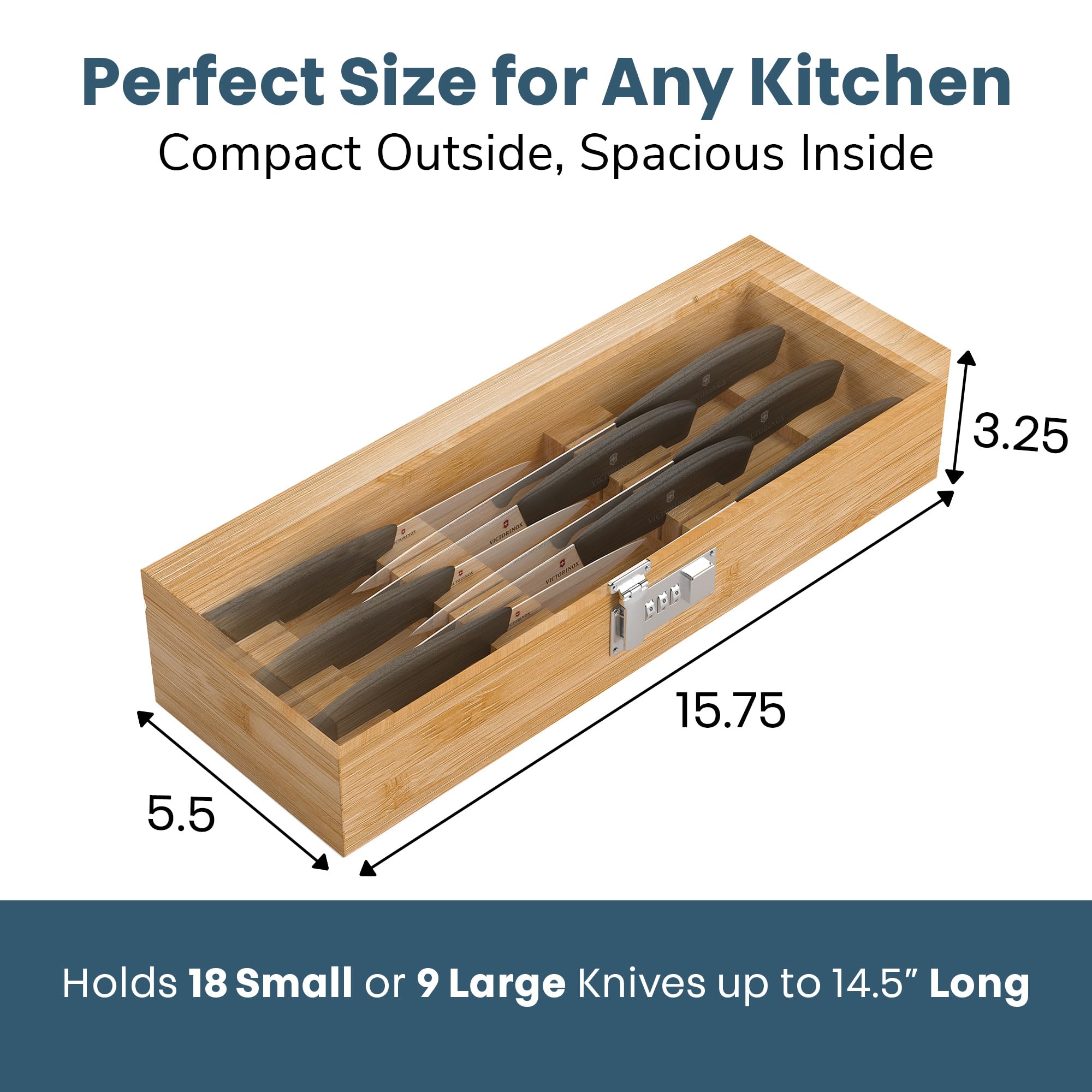 Boîte Rangement Couteaux Verrouillable En Bambou - Sécurité Enfants - Design Propre Sans Clous