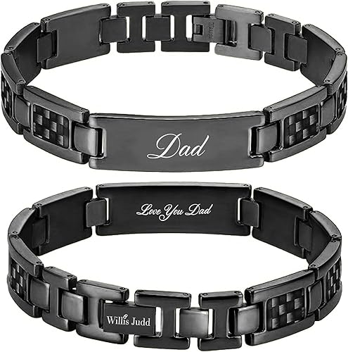 DAD pulsera de titanio con mensaje grabado "Love You Dad" de fibra de carbono, herramienta para ajustar y caja de regalo incluidos, titanio, Negro,