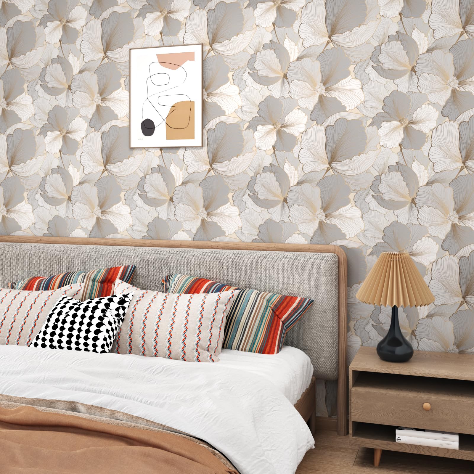 Papel Pintado Flores Beige Gris Vinilo Adhesivo Muebles Papel De Pared Decorativos Vinilo Para Muebles De Cocina Papel Pintado Autoadhesivo Para SalóN Armarios Impermeable44,5cm X 1000cm