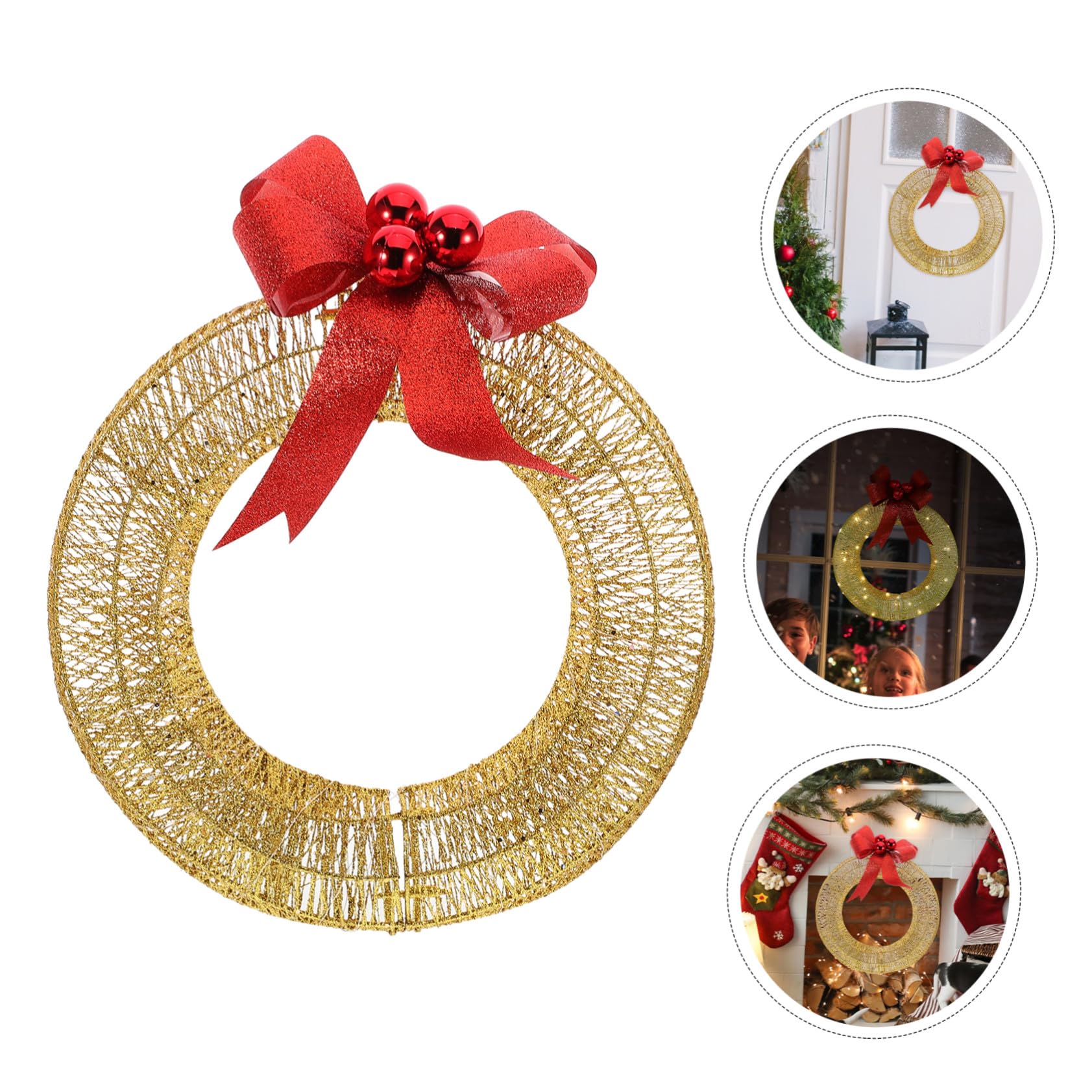 Guirnalda Navidad LED con Lazo Dorado Decorativa para Puerta Exterior Interior Adorno Invierno para Fiesta y Escenario