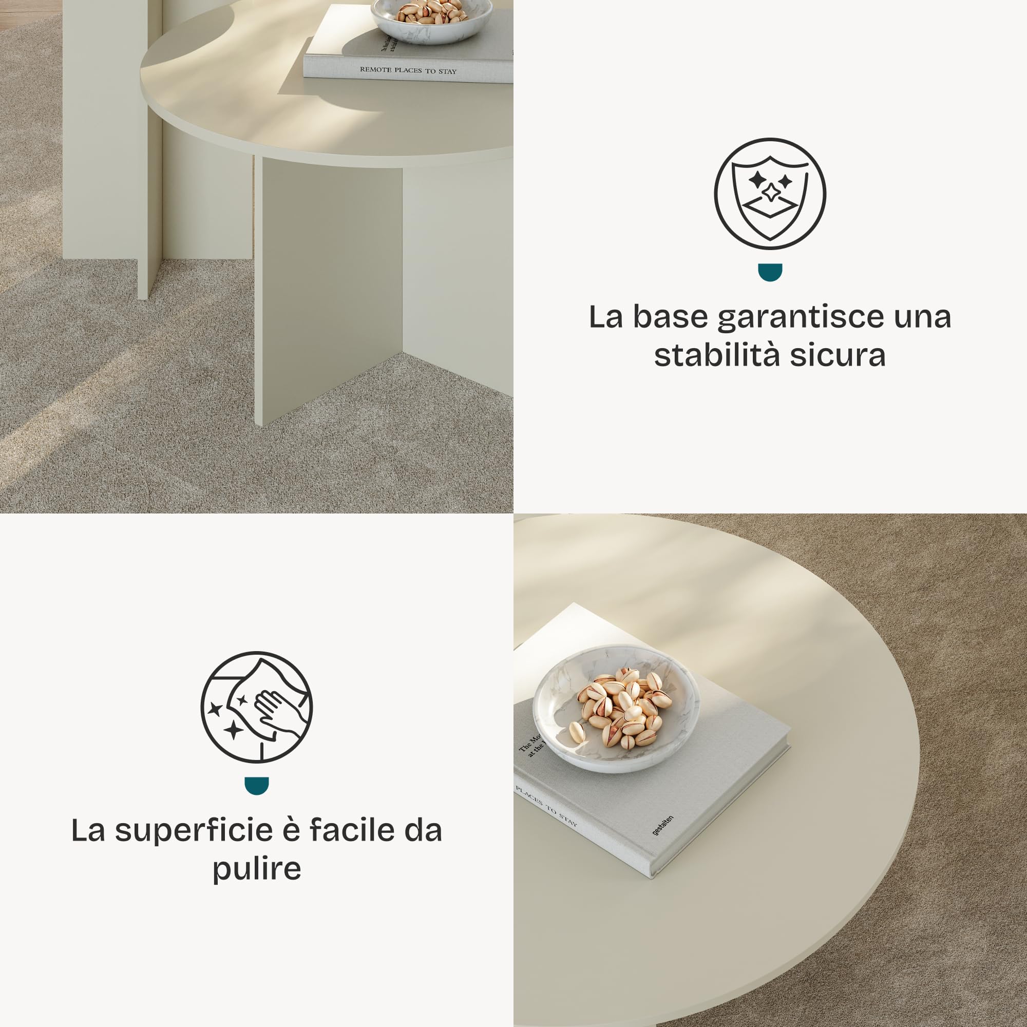 [en.casa] Set di 2 Tavolini Rotondi con Basi Incrociate Tavoli Bassi da Salotto in Misure Diverse Tavolini da caffè in color Avena Oatmeal
