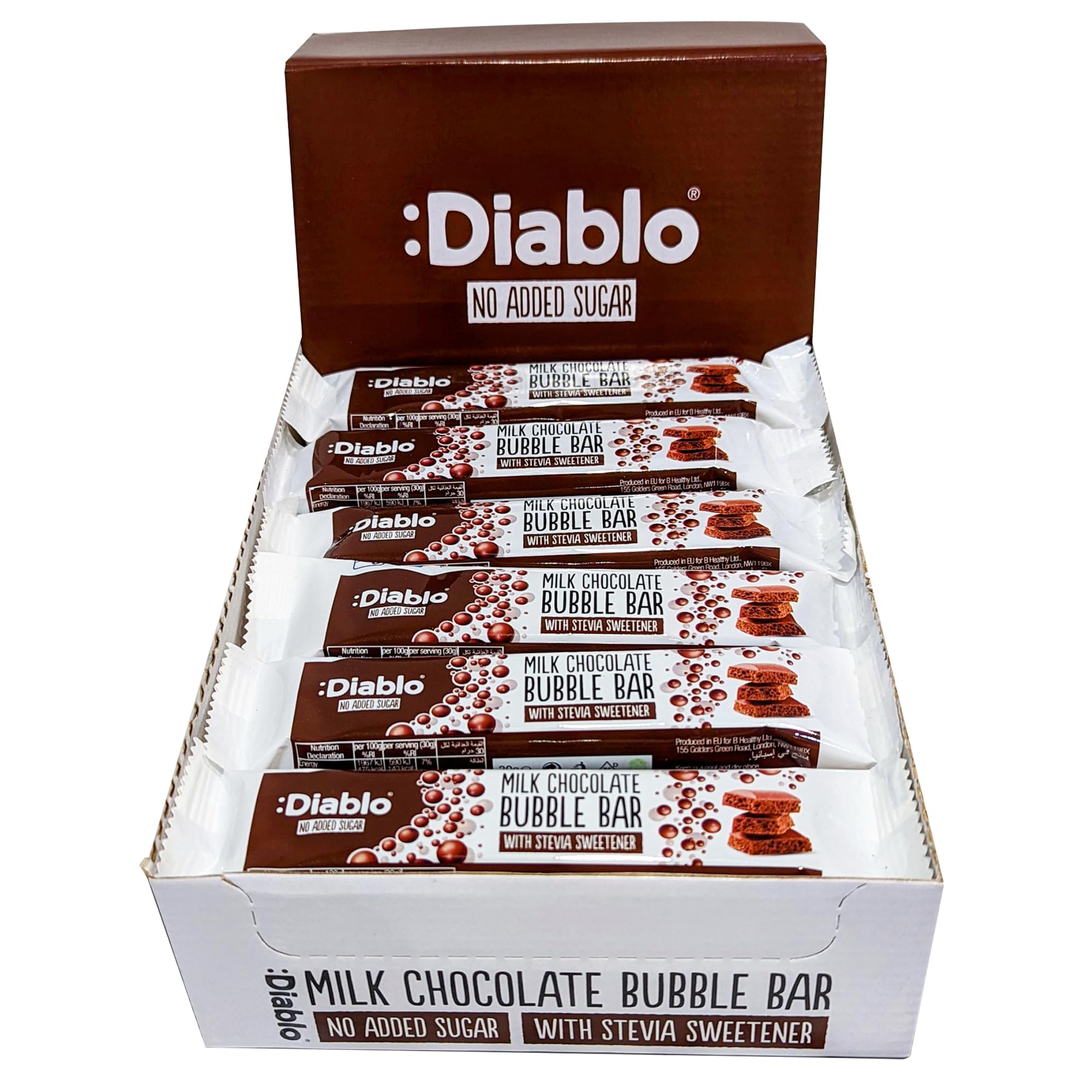 Diablo Milk Chocolate Bubble Bar |No Added Sugar, Gluten Free| Sweetened with Stevia | Diabetic Chocolate Hamper Basket Available - Perfect for Gifting | 30g (24)
