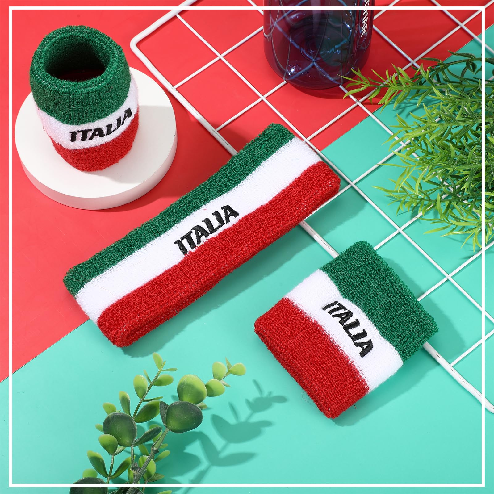 Jadive 3 Pcs Italia Sweatband Set Italy Absorbing Headband and Wristbands Head Sweatband and Wristband for Basketball Football Running Gym Exercise - Image 4