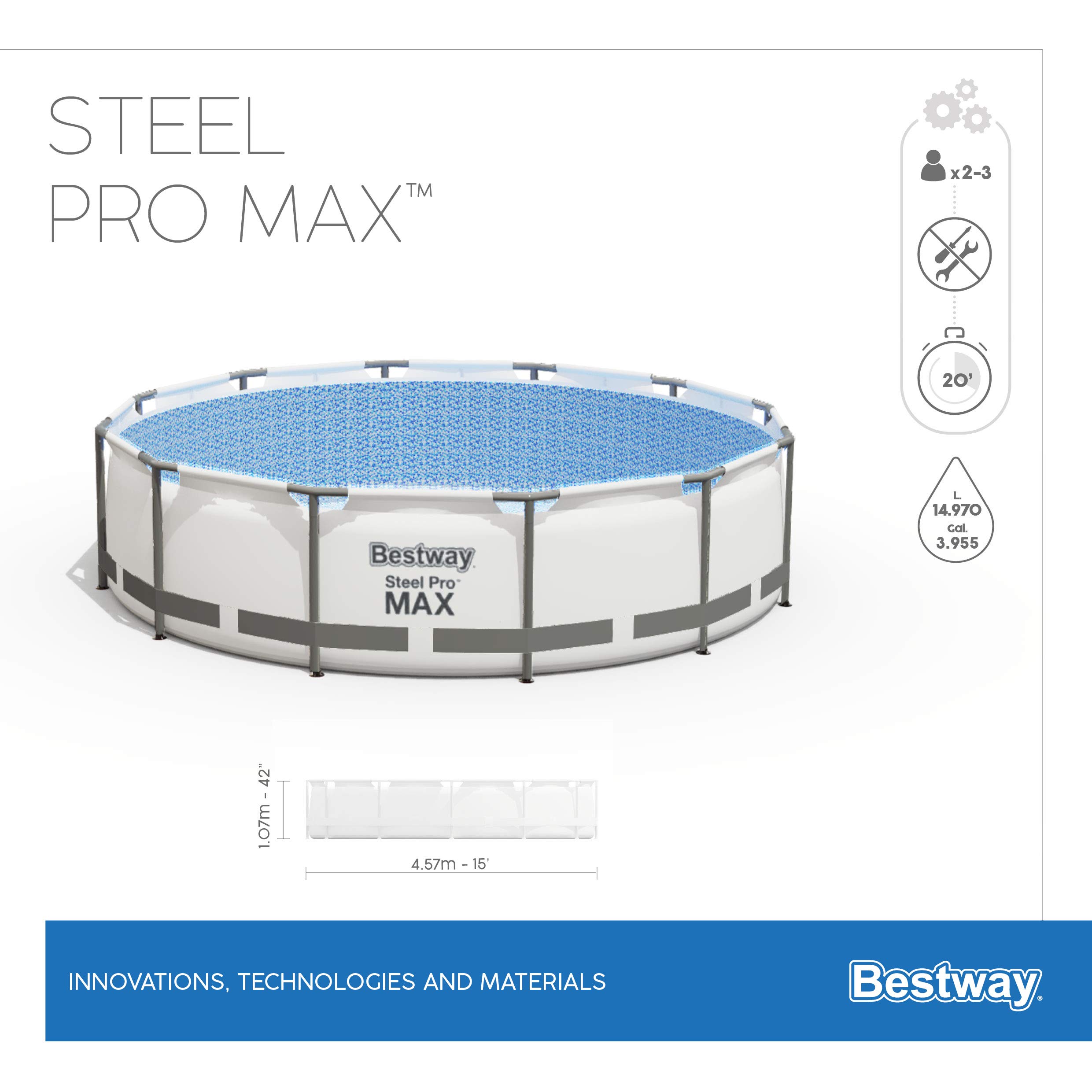 Bestway Steel Pro MAX Frame Pool kompletny zestaw z pompą filtrującą Ø 457 x 107 cm, jasnoszary, okrągły