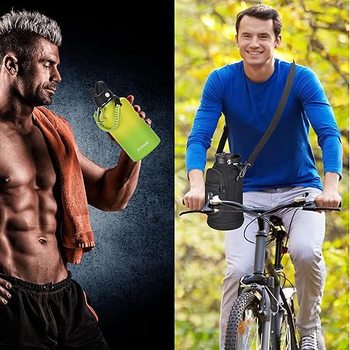 Miniatura 7 de Botella de agua aislada de 64 onzas con mango de paracaídas, bolsa de transporte de manga, termo de agua de acero inoxidable de medio galón con