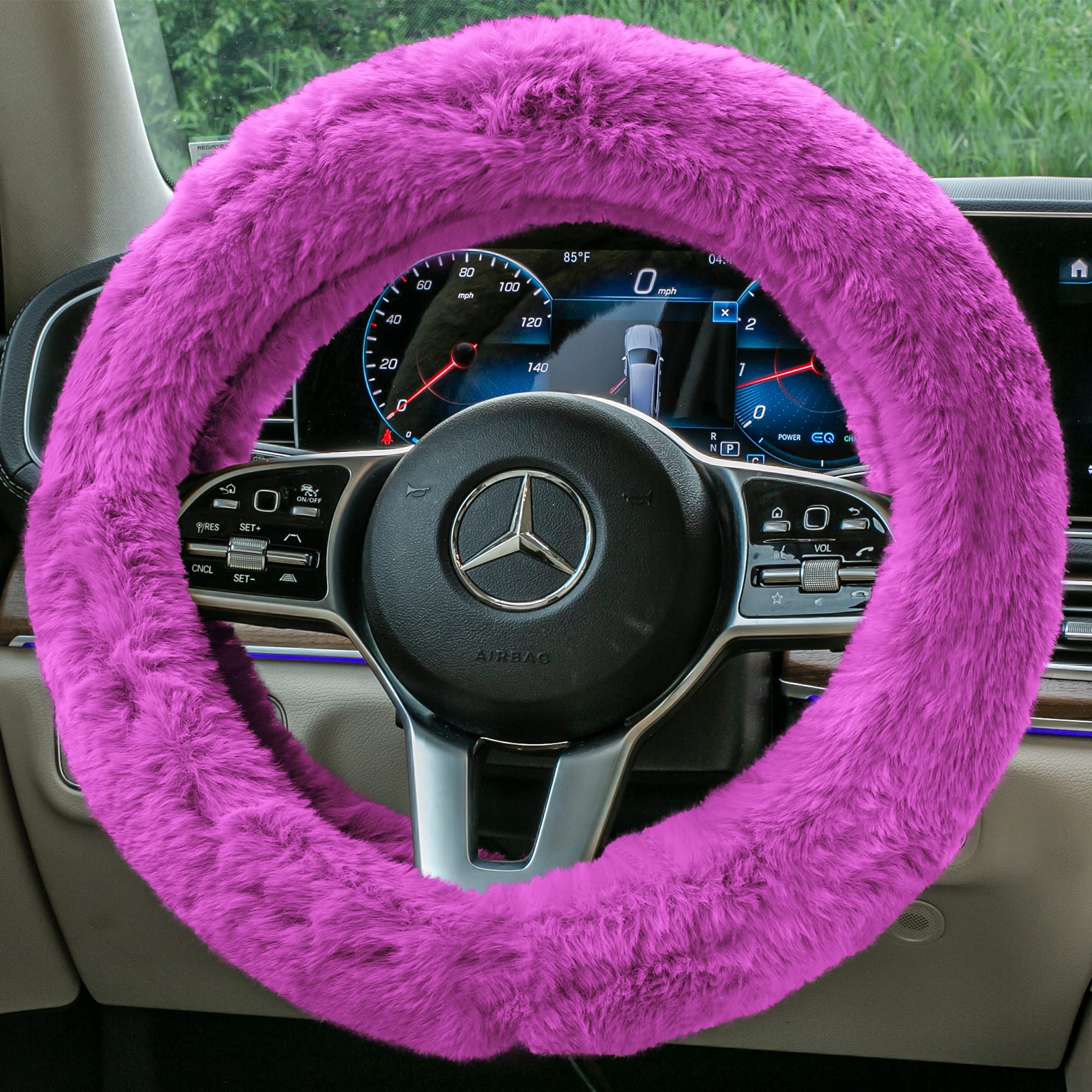 FH Group Universal Fit Doe16 Faux Rabbit Fur Cozy Steering Wheel Cover fits Most Cars, SUVs, Trucks, and Vans, Ultimate Protection Purple