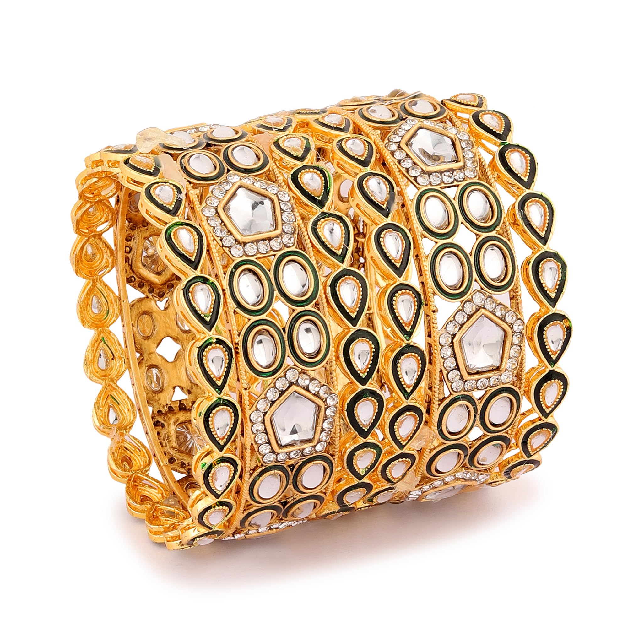 Mansiyaorange Six Golden Plated Hand Meena Big Kundan AD Ston Bangles For Women (2.8) (B0D41F984M) Amazon Price History, Amazon Price Tracker