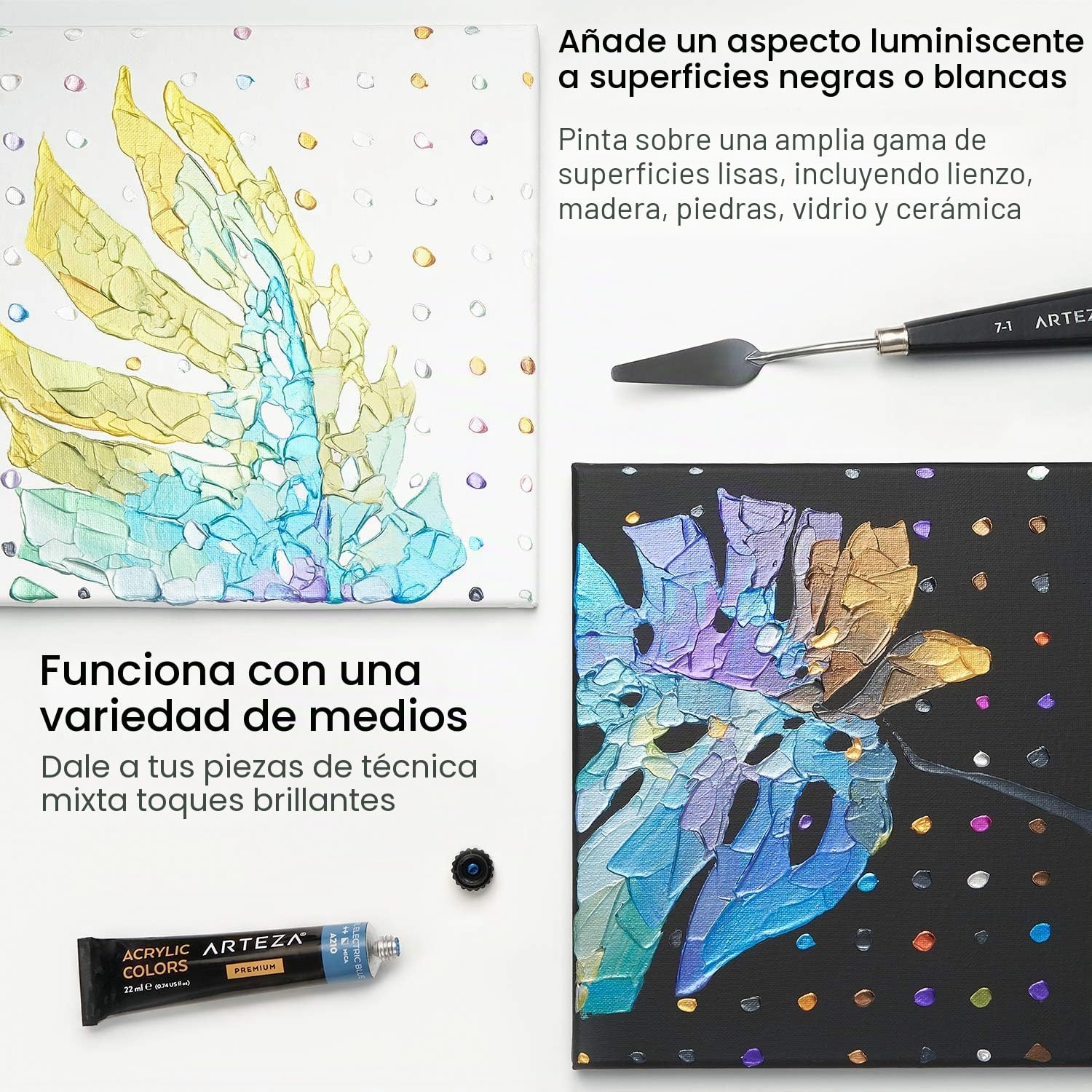 ARTEZA Pintura acrílica metálica | 36 colores | 36 tubos de 22 ml | Pinturas acrílicas para lienzos | Acrílicos resistentes no tóxicos | Tubos de pintura acrílica para artistas, principiantes y niños