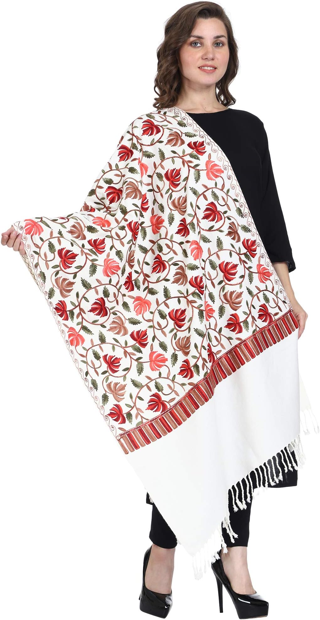 SWI WITH LABELWomen's Kashmiri Aari Embroidered Wool Stole