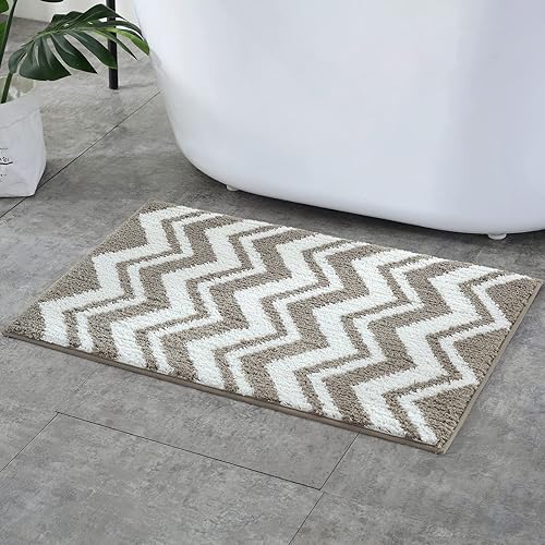 ZOESIOER Alfombra de baño gris, ultra suave y absorbente de agua, lavable a máquina, de secado rápido, para bañera y ducha, 16 x 24 pulgadas, diseño