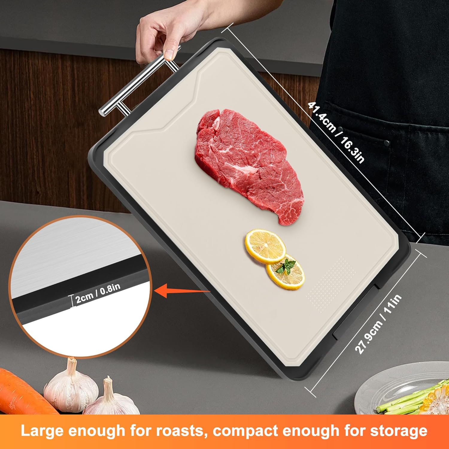 Stainless Steel Cutting Board,Large Size 16”×11”Non Toxic Chopping Board Safe Metal Cutting Boards for kitchen Stainless Steel/Wheat straw pp Large Cutting Board for meat (Grey 16''*11''-1)