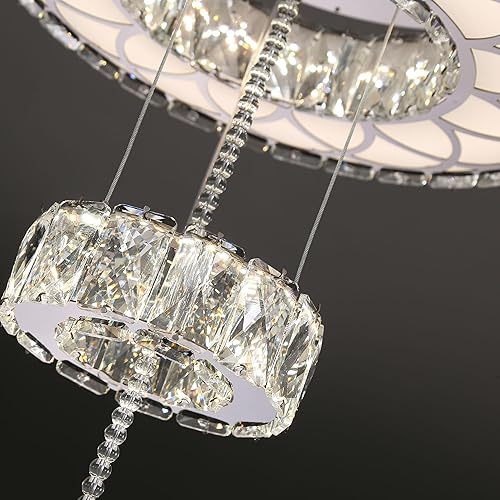 Miniatura 8 de Flashing God Dia 12 pulgadas Mini candelabro de cristal plateado lámpara de techo LED empotrada para sala de estar, dormitorio, comedor, regulable