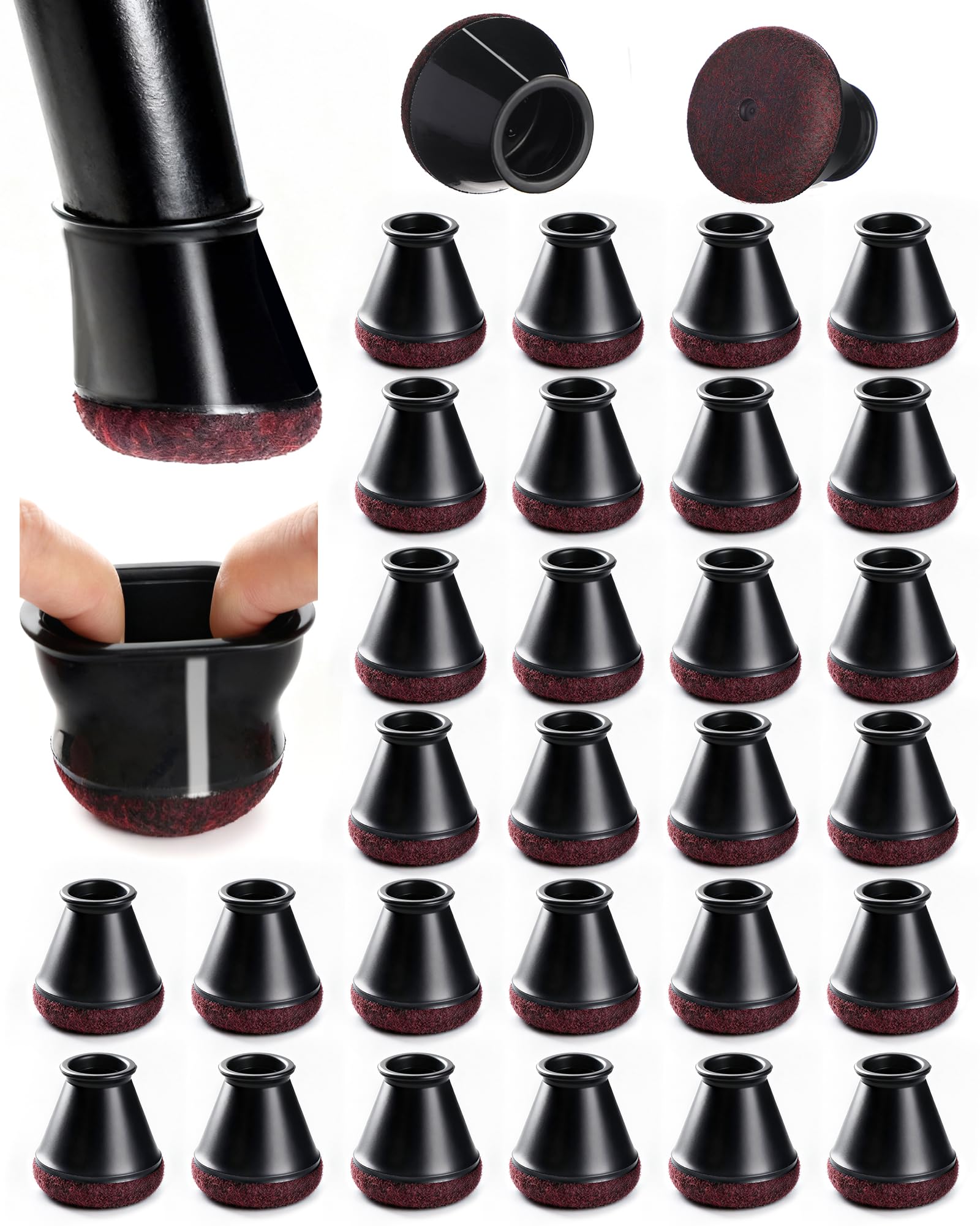 Acual 32 Pcs Chair Leg Floor Protectors,Furniture Pads Floor Protectors for Hardwood Floors,Transparent Silicone Chair Leg Caps with Stronger Felt Pads Black-small(Fit:20-30mm)